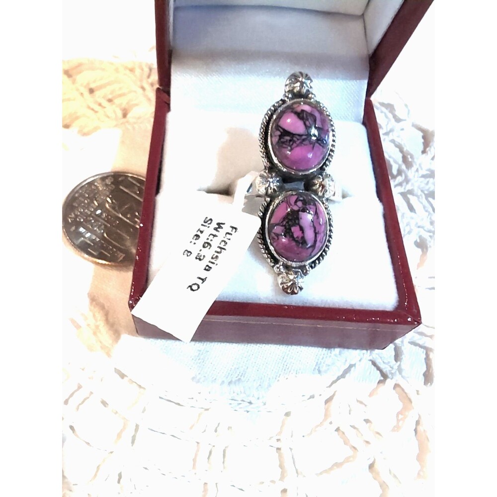 Fuschia Turquoise Sterling Silver Ring Size 7 .75